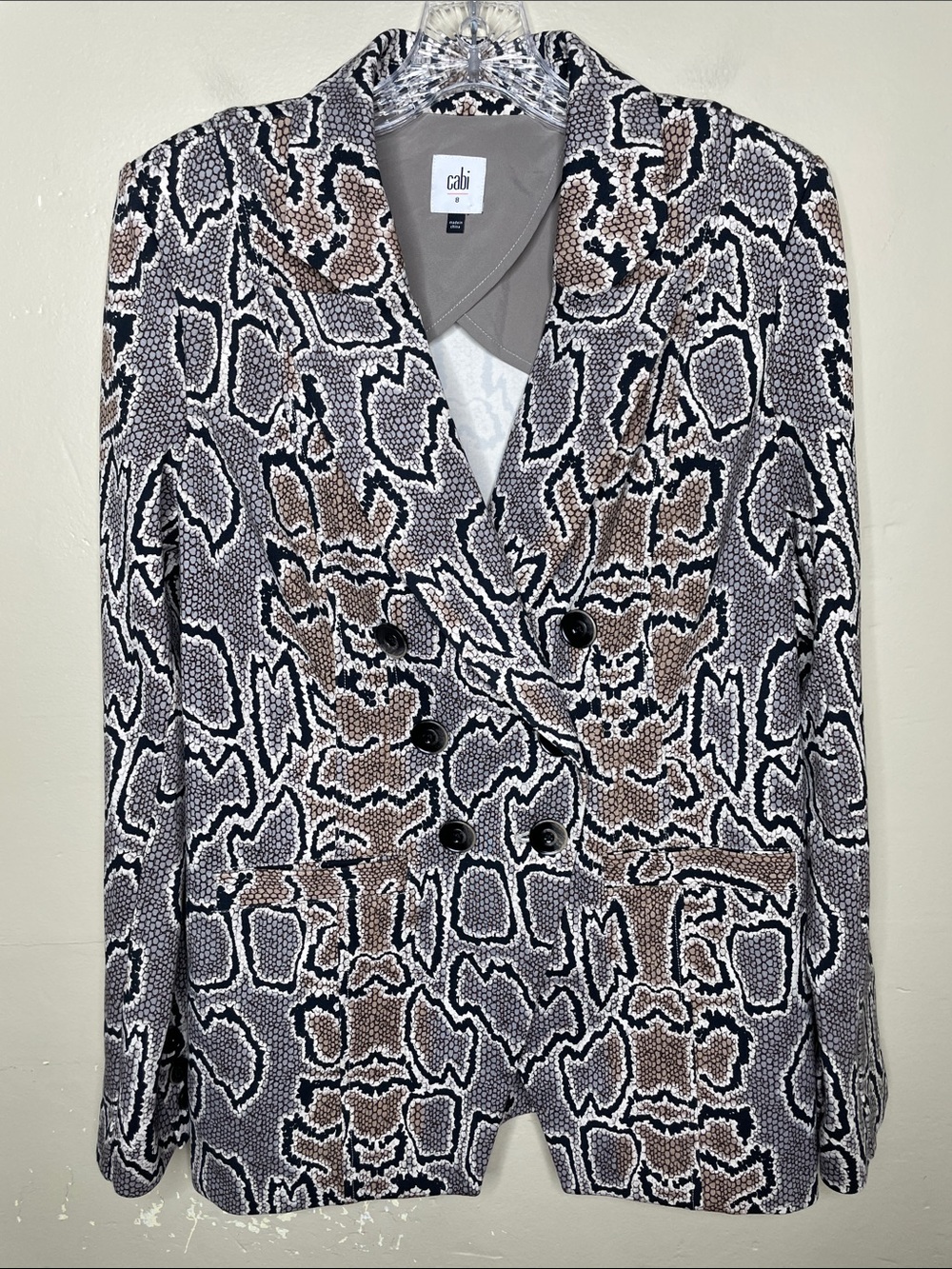CABI Black & Tan Python Print Double Breasted Edgy Chic Statement Piece Blazer 8